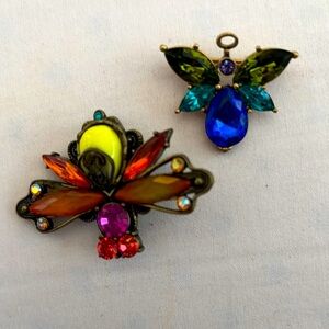 Set of Two Green and Blue Antique Brooches